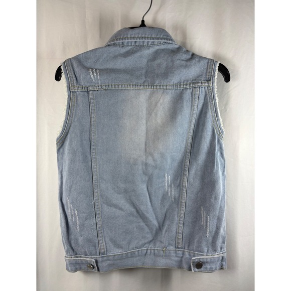 Current Women's Distressed Light Wash Denim Vest Frayed Sleeveless L NWT - Picture 2 of 5
